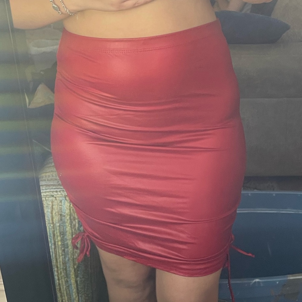 Rainbow Vibrant Red Faux Leather Skirt